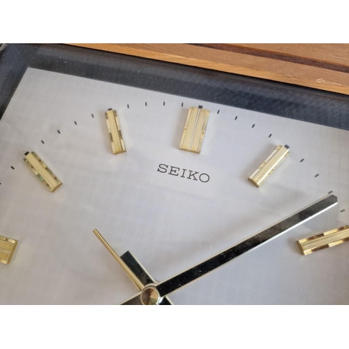 154 - Large Seiko Wall Clock in Light Wood Box Frame, Model: QA681, (Approx. 33.5 x 32 x 7cm), Quartz, Tog... 