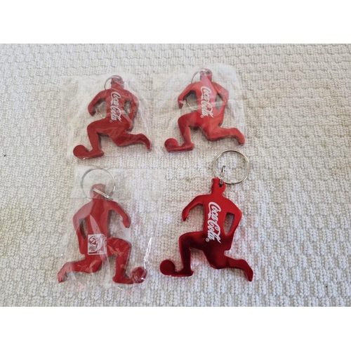 164 - 4 x Coca Cola Bottle Opener Key Rings, (2010 South Africa) in Form of a Footballer, * Unused *, (4)