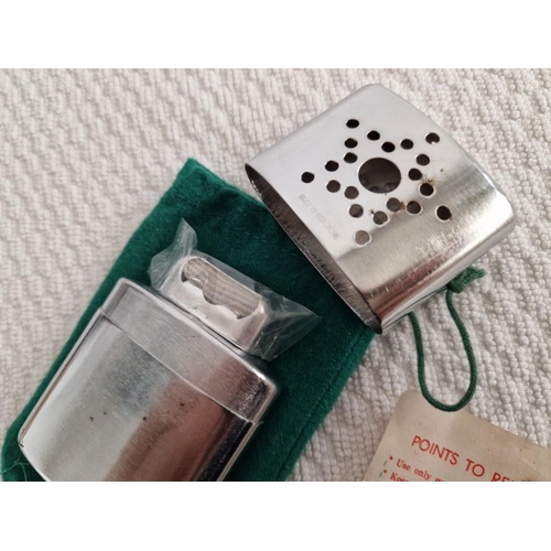 102 - Vintage White Metal Hand Warmer with Felt Cover and Instructions (Made in Hong Kong), Together with ... 