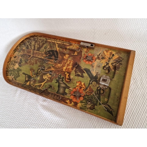 105 - Vintage Wooden Bagatelle / Marble Pin Ball Table Top Game, (Approx. 61 x 31cm) with Woodland, Animal... 