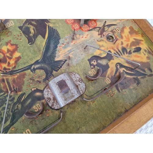 105 - Vintage Wooden Bagatelle / Marble Pin Ball Table Top Game, (Approx. 61 x 31cm) with Woodland, Animal... 