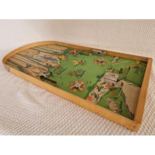 106 - Vintage Wooden Bagatelle / Marble Pin Ball Table Top Game, (Approx. 61 x 31cm) with Woodland, Animal... 