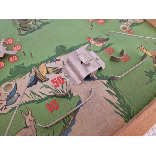 106 - Vintage Wooden Bagatelle / Marble Pin Ball Table Top Game, (Approx. 61 x 31cm) with Woodland, Animal... 