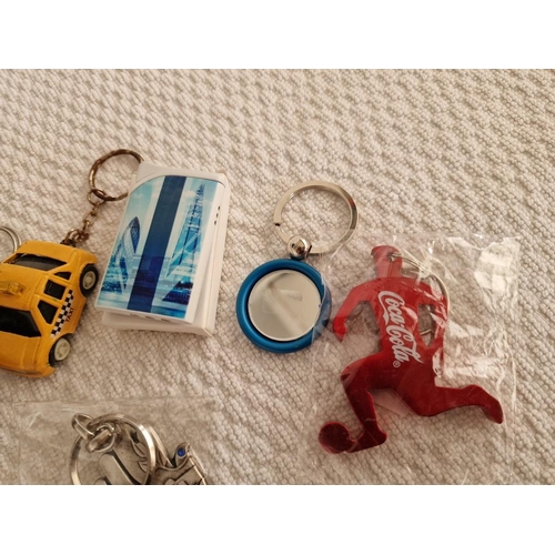 120 - Collection of Assorted Keyrings, Incl. Some Vintage; Super Mario Bros, Minion, Coca Cola, Taxi, Boxi... 