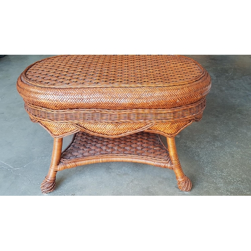 118 - Fiddlehead Style Wicker Oval Coffee Table (79 x 49 x 48cm)