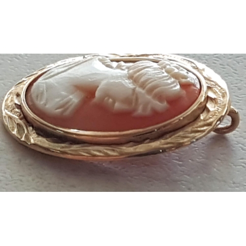 131 - 9ct (.375) Yellow Gold Vintage Cameo Pendant (Approx 3 x 2cm Oval) Total Weight 4gr