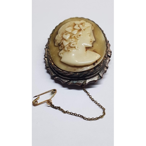 2 - Vintage Cameo Brooch Copper (?) and Moulded Image of Young Lady (Approx. 5 x 4.5cm)