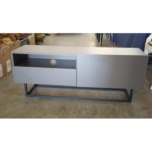 227 - Modern Multifunction Unit (TV/Stereo/DVD Stereo etc) Grey, Black Metal Legs (120 x 37 x 47cm)