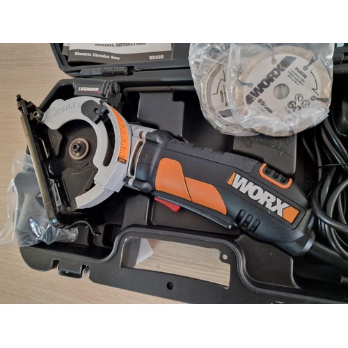 132 - Worx Electric Saw in Case, (Model: WX426), 400w, Ø: 85mm, with Guide and Spare Blades, * Looks Unuse... 