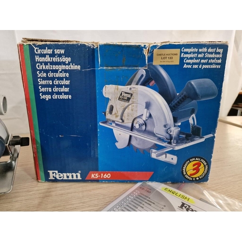 133 - Ferm 1050w Circular Saw, (Model: KS-160) with Box, Manual and Spare Blade