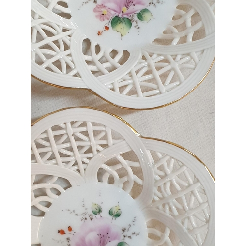 62 - 3 x Small Pierced Rim Porcelain Dishes with Floral Painted Centre, Made by 