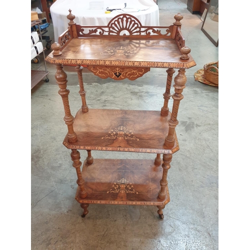 841 - Antique Austrian 3 - Tier Wheeled Whatnot with Decorative Floral Details (112 x 56 x 35cm)