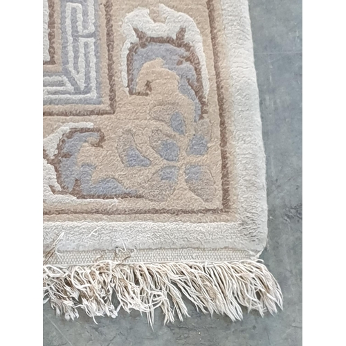 114 - Wool Beige Tone Rug / Carpet with Geometric Pattern (185 x 90cm)