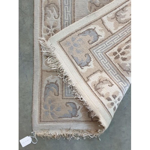 114 - Wool Beige Tone Rug / Carpet with Geometric Pattern (185 x 90cm)