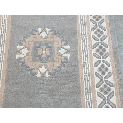 115 - Beige and Grey Wool Tone Rug / Carpet with Floral Pattern (185 x 90cm)