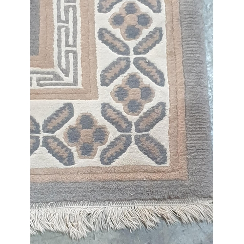 115 - Beige and Grey Wool Tone Rug / Carpet with Floral Pattern (185 x 90cm)