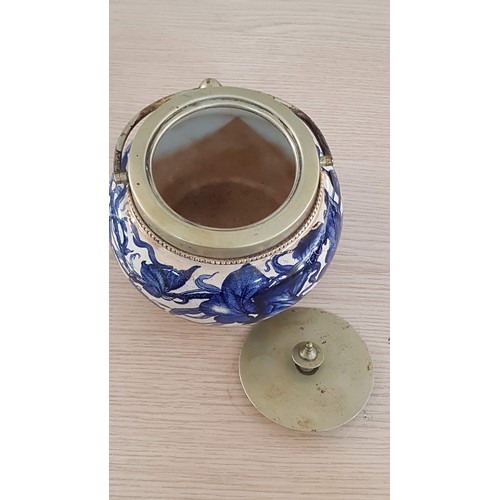 200 - Antique Cracker Jar with Lid and Blue Flower Pattern, Believed to be Doulton Burslem Wares (C. 1860 ... 