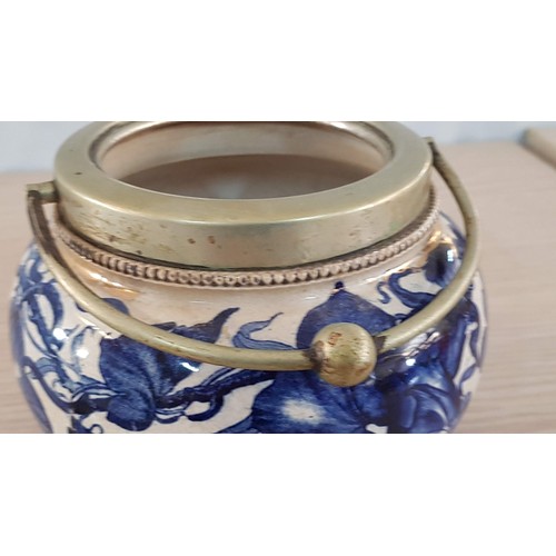 200 - Antique Cracker Jar with Lid and Blue Flower Pattern, Believed to be Doulton Burslem Wares (C. 1860 ... 