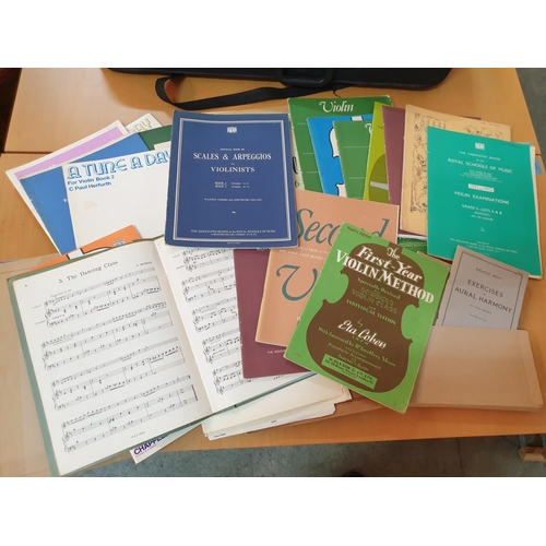 199 - Children's Violin in Hard Case with Large Collection of Notes For Study and Practice