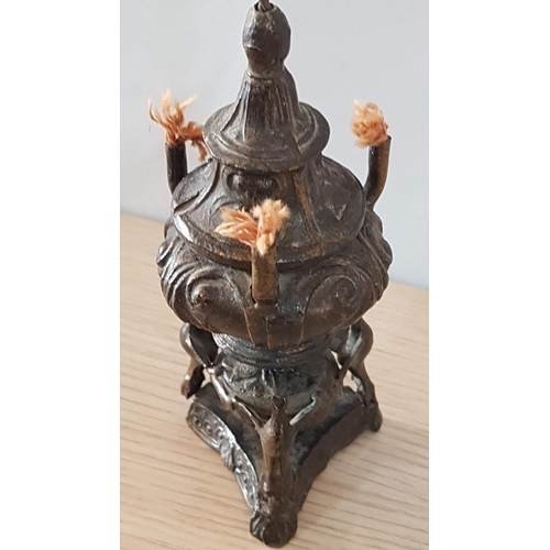 74 - Small Oil Lamp 3 Spout Support Birds (A/F Little Chip on Bottom), (H:20cm)