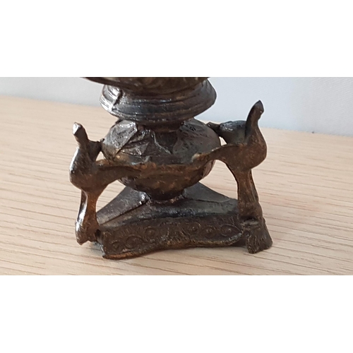 74 - Small Oil Lamp 3 Spout Support Birds (A/F Little Chip on Bottom), (H:20cm)