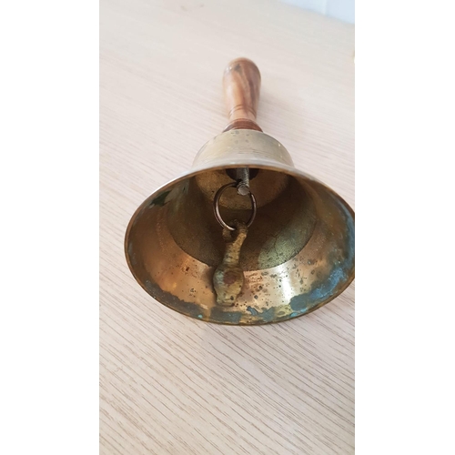 98 - Vintage School Brass Bell with Wooden Handle (H:24cm) 1 x  Brass Bell (H:14cm) and 1 x Brass Effect ... 