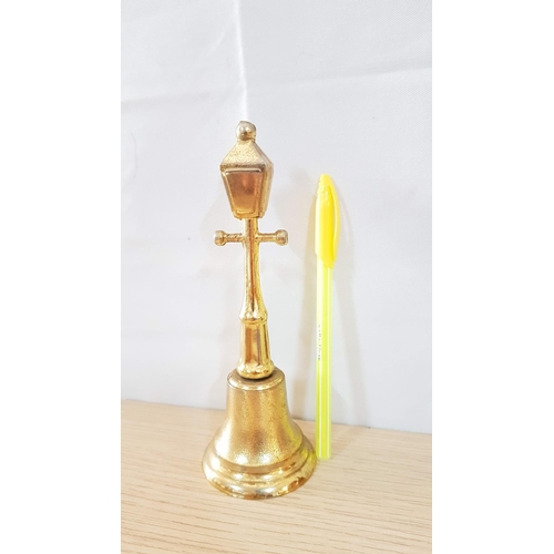 98 - Vintage School Brass Bell with Wooden Handle (H:24cm) 1 x  Brass Bell (H:14cm) and 1 x Brass Effect ... 