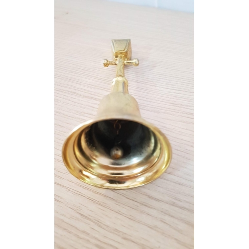 98 - Vintage School Brass Bell with Wooden Handle (H:24cm) 1 x  Brass Bell (H:14cm) and 1 x Brass Effect ... 