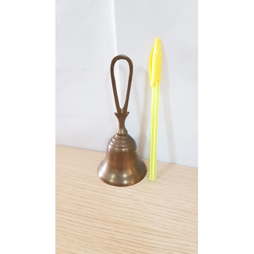 98 - Vintage School Brass Bell with Wooden Handle (H:24cm) 1 x  Brass Bell (H:14cm) and 1 x Brass Effect ... 