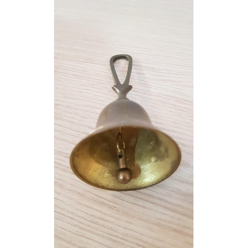 98 - Vintage School Brass Bell with Wooden Handle (H:24cm) 1 x  Brass Bell (H:14cm) and 1 x Brass Effect ... 