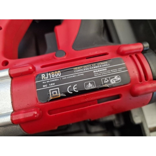 476 - Grunt 18v Heavy Duty Cordless Hammer Drill, (Model: RJ1800), in Hardcase with 1 x Battery & Charger,... 