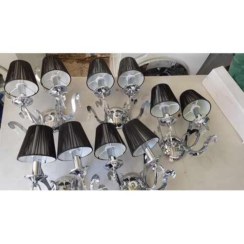 400 - 5 x 2- Arms Kumina Decor Modern Chrome / Black Wall Lights and Black Lampshades Decorated with Cryst... 