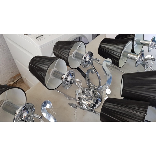 400 - 5 x 2- Arms Kumina Decor Modern Chrome / Black Wall Lights and Black Lampshades Decorated with Cryst... 