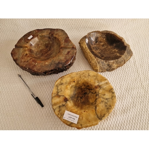 114 - Collection of 3 x Polished Stone Ashtrays, (3)