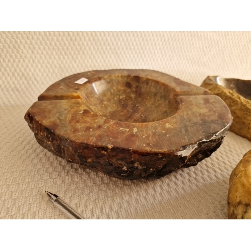 114 - Collection of 3 x Polished Stone Ashtrays, (3)