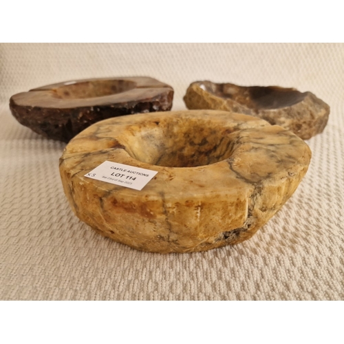 114 - Collection of 3 x Polished Stone Ashtrays, (3)