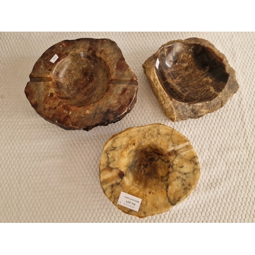 114 - Collection of 3 x Polished Stone Ashtrays, (3)