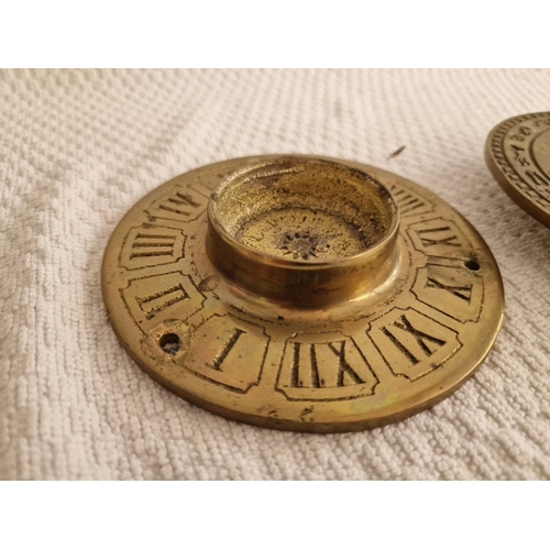 121 - Collection of Items; Pair of Brass Discs Like Sundials, Old Horn, Small Crushed Gemstone Globe, Glas... 