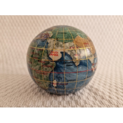 121 - Collection of Items; Pair of Brass Discs Like Sundials, Old Horn, Small Crushed Gemstone Globe, Glas... 