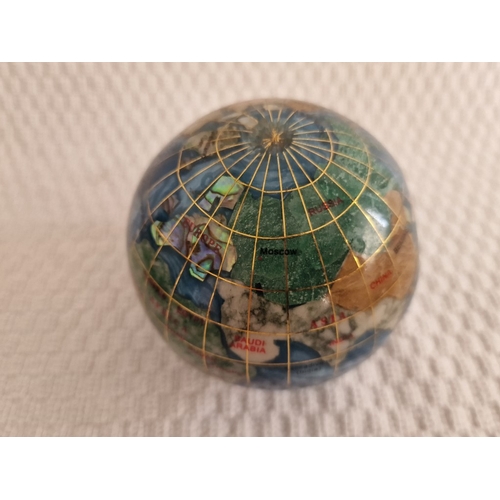 121 - Collection of Items; Pair of Brass Discs Like Sundials, Old Horn, Small Crushed Gemstone Globe, Glas... 