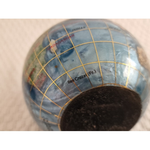 121 - Collection of Items; Pair of Brass Discs Like Sundials, Old Horn, Small Crushed Gemstone Globe, Glas... 