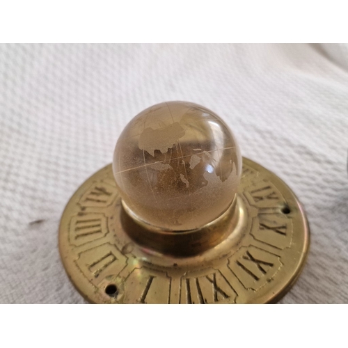 121 - Collection of Items; Pair of Brass Discs Like Sundials, Old Horn, Small Crushed Gemstone Globe, Glas... 