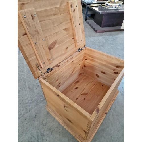 32 - Vintage Solid Pine Storage Box with Hinged Lid & Stay, (Approx. 60 x 45 x 45cm)