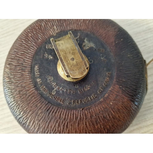 1950s Cloth Tape Measure Swordfish Brand Brown Leather Case