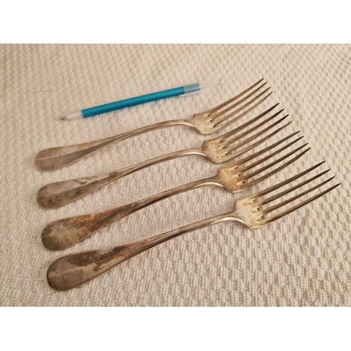 36 - Set of 4 x Silver (.900) 'RENAUD & J. CLERMONT' Serving Forks, Made in France, (Approx. L: 21cm Each... 