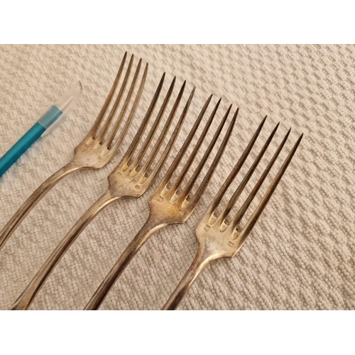 36 - Set of 4 x Silver (.900) 'RENAUD & J. CLERMONT' Serving Forks, Made in France, (Approx. L: 21cm Each... 