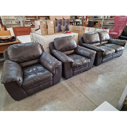 132 - 'CIMA' Brown Leather 3-Piece Suite of 2-Seater Sofa and 2 x Matching Armchairs, (3)