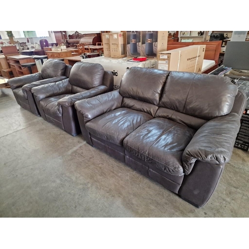 132 - 'CIMA' Brown Leather 3-Piece Suite of 2-Seater Sofa and 2 x Matching Armchairs, (3)