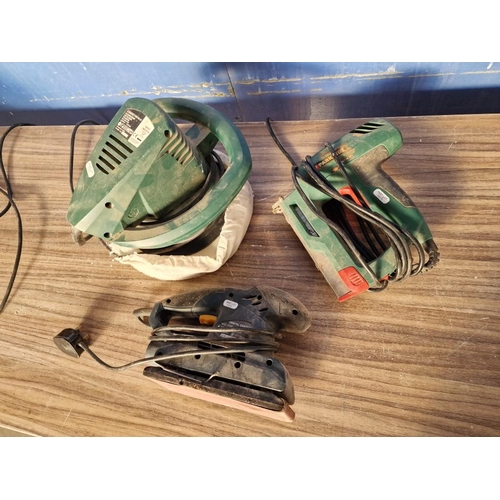 566 - Tool Collection; Parkside Car Polisher, Electric Nailer / Stapler and an Orbital Sander, * Basic Tes... 