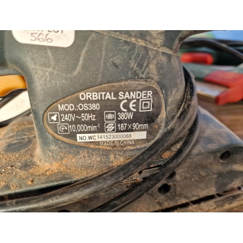 566 - Tool Collection; Parkside Car Polisher, Electric Nailer / Stapler and an Orbital Sander, * Basic Tes... 